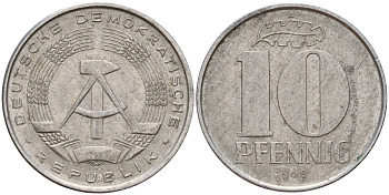 ГДР 10 пфеннигов 1968 A KM 10 алюминий 33-221