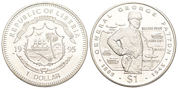 Либерия 1 доллар 1995 Генерал Джордж Паттон KM 142 медно-никель BU 4044-142