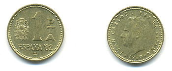 Испания 1 песета 1980 (80) чемпионат мира по футболу в Испании 1982 года, Хуан Карлос I (1975-) KM 816 алюминиевая бронза 80-1123