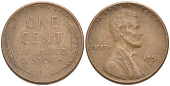 США 1 ЦЕНТ 1958 D, ЛИНКОЛЬН KM А132 медь цинк 218-734