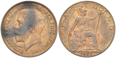 Великобритания 1 фартинг 1925 Георг V (1910-1936) KM 808.2, Spink 4060 бронза 4543-1033