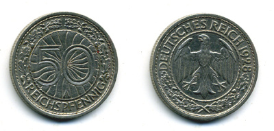 Германия 50 рейхспфеннигов 1928 A KM 49, J.324 никель 58-433