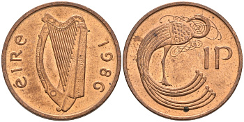 Ирландия 1 пенни 1986 птичка KM 20 бронза UNC 92-155