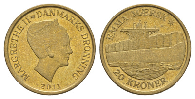 Дания 20 крон 2011 Корабли - Эмма Маэрск KM 942 алюминиевая бронза UNC 4650-931
