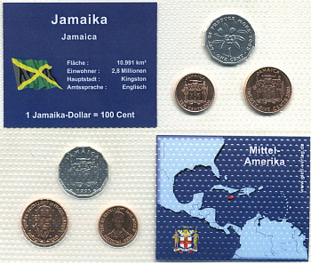 Ямайка лот из 3 монет 1, 10, 25 центов в пластиковой запайке UNC 00-00