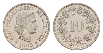 Швейцария 10 раппенов 1993 B KM 27 медно-никель 4625-853