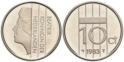 Нидерланды 10 центов 1983 Беатрикс (1980-2013) KM 203 никель UNC 4588-838