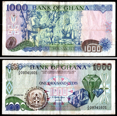 Гана 1000 седи 1994 Pick 29 b бумага 6285-33-1-2
