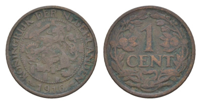 Нидерланды 1 цент 1916 Вильгельмина (1890-1948) KM 152 бронза 75-144