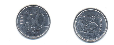 БРАЗИЛИЯ 50 КРУЙЗЕЙРО 1993 ЯГУАР KM 629 сталь aUNC 72-615