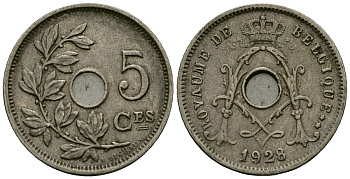 Бельгия 5 сантимов 1928 Belgique KM 66 медно-никель 4173-566