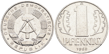 ГДР 1 пфенниг 1968 А KM 8.1 алюминий 4588-266
