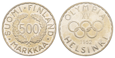 Финляндия 500 марок 1952 XV летние Олимпийские игры, Хельсинки 1952 KM 35 серебро 4653-314