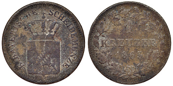 Бавария 1 крейцер 1863 Максимилиан II (1848-1864) KM 473 серебро 71-561