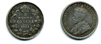 КАНАДА 5 ЦЕНТОВ 1913 ГЕОРГ V серебро 46-562