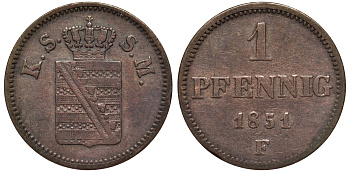 САКСОНИЯ 1 ПФЕННИГ 1851 F KM 1155 медь 75-1122