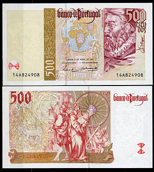 Португалия 500 эскудо 1997 Жуан де Барруш Pick 187 a (1)  бумага  UNC (пресс) 6294-76-3-2
