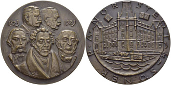 ШВЕЦИЯ МЕДАЛЬ 1923 К 100 - ЛЕТИЮ (1823-1923), КЛЕЙМО НА ГУРТЕ S&Co, ДИАМЕТР 56 ММ. бронза 1084-1-41