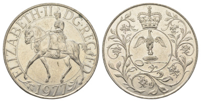 Великобритания 25 пенсов 1977 25 лет со дня коронации Елизаветы, Елизавета II (1952-2022) KM 894, Spink 4136 медно-никель aUNC 4386-423