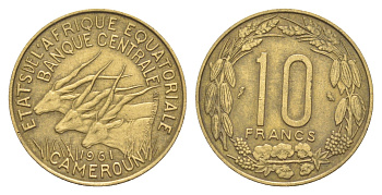 Экваториальная Африка, Камерун 10 франков 1961 KM 2 медь алюминий 4150-1153