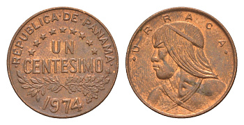 Панама 1 сентесимо 1974 Уррака KM 22 бронза aUNC 4649-832