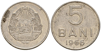 Румыния 5 бани 1966 год тип KM 92 сталь плакированная никелем 4602-246