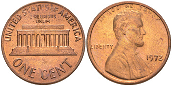 США 1 ЦЕНТ 1972 ЛИНКОЛЬН KM 201 медь цинк UNC 188-159