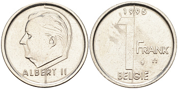 БЕЛЬГИЯ 1 ФРАНК 1995 BELGIE KM 188 железо плакированное никелем 4588-515