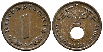 Германия 1 рейхспфенниг 1939 A KM 89, J. 361 бронза    220-368