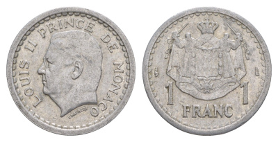 Монако 1 франк 1943 Луи II (1922-1949) KM 120 алюминий 4646-936