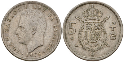 Испания 5 песет 1975 (78) Хуан Карлос I (1975-2014) KM 807 медно-никель 190-655
