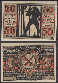 Наумбург 50 пфеннигов 1920 DeNG 2 928.4a-2/12 бумага UNC (пресс) 8608-2-2-1