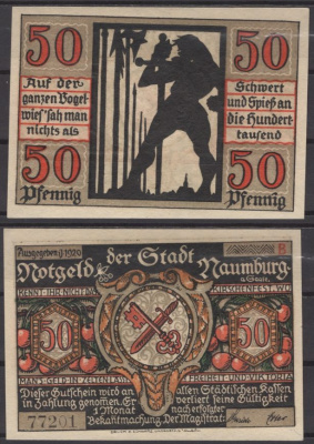 Наумбург 50 пфеннигов 1920 DeNG 2 928.4a-2/12 бумага UNC (пресс) 8608-2-2-1