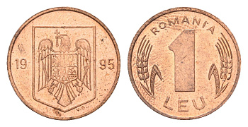 Румыния 1 лей 1995 редкий год KM 115 сталь плакировнная медью UNC 4659-1065