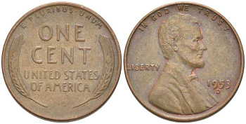 США 1 ЦЕНТ 1953 D, ЛИНКОЛЬН KM А132 медь цинк 218-626