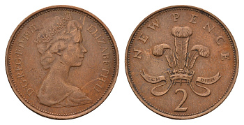 Великобритания 2 пенса 1971 Елизавета II (1952-2022) КМ 916, Spink 4235 (C1) бронза 186-525
