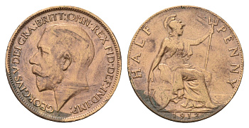 Великобритания 1/2 пенни 1913 Георг V (1910-1936) KM 809, Spink 4056 бронза 3996-817