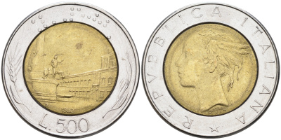 Италия 500 лир 1982 R, Квиринальский дворец в Риме KM 111 биметалл 4589-646