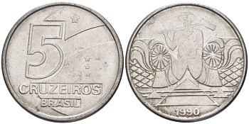 Бразилия 5 крузейро 1990 фермер KM 618.1 нержавеющая сталь 3851-941