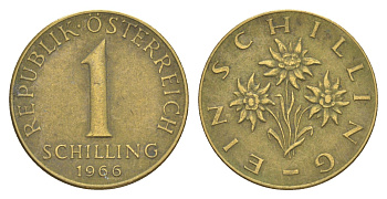 Австрия 1 шиллинг 1966 KM 2886 алюминиевая бронза 4561-143