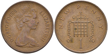 Великобритания 1 пенни 1976 Елизавета II (1952-2022) KM 915, Spink 4237 (B1) бронза 4115-711