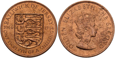 Джерси 1/12 шиллинга 1966 900 лет Нормандскому завоеванию KM 26 бронза UNC 4512-323