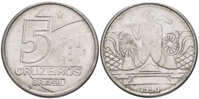 Бразилия 5 крузейро 1990 фермер KM 618.1 нержавеющая сталь 3851-941