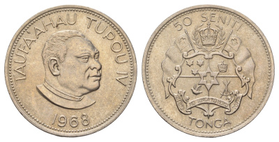 Тонга 50 сенити 1968 год-тип KM 32 медно-никель UNC 413-2914