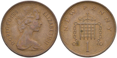 Великобритания 1 пенни 1976 Елизавета II (1952-2022) KM 915, Spink 4237 (B1) бронза 4115-711