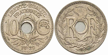 ФРАНЦИЯ 10 САНТИМОВ 1929 ТИП ЛИНДАЙЁ KM 866а, LE FRANC 138.16 медно-никель 108-157