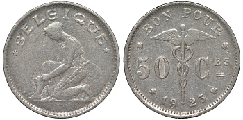 Бельгия 50 сантимов 1923 Belgique KM 87 никель 4164-148