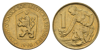 Чехословакия 1 крона 1990 Женщина сажает липовое дерево KM 50 алюминиевая бронза UNC 4678-637