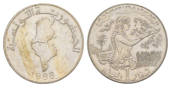 Тунис 1 динар 1988 KM 319 медно-никель aUNC 4402-145