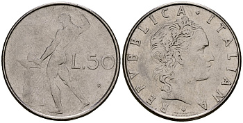 Италия 50 лир 1981 KM 95.1 нержавеющая сталь 4176-252
